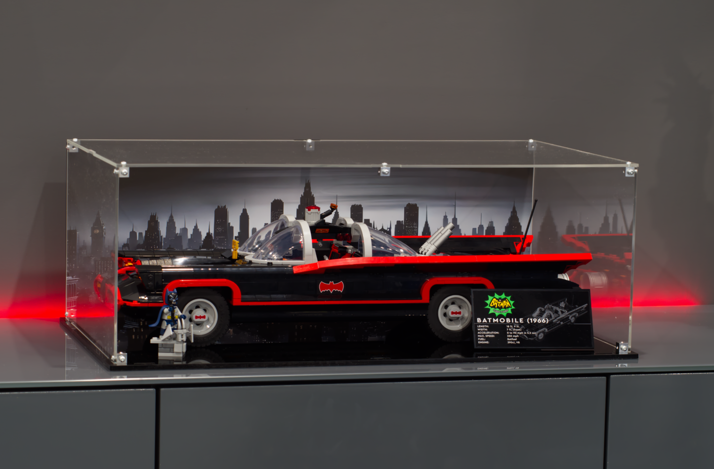 Display Case for Lego® 76328 Batman™: Classic TV Series Batmobile™. LED Bat Signal. Free Plaque