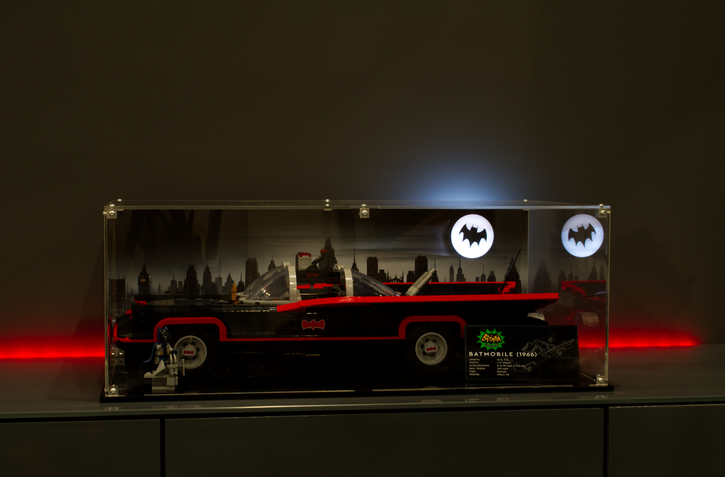 Display Case for Lego® 76328 Batman™: Classic TV Series Batmobile™. LED Bat Signal. Free Plaque